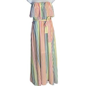 Y4- Emily Wonder Large Striped Pastel Strapless Maxi Dress